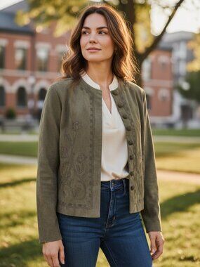 Brown Embroidered Jacket Both Front Panels OOAK Boho Glam Artisan